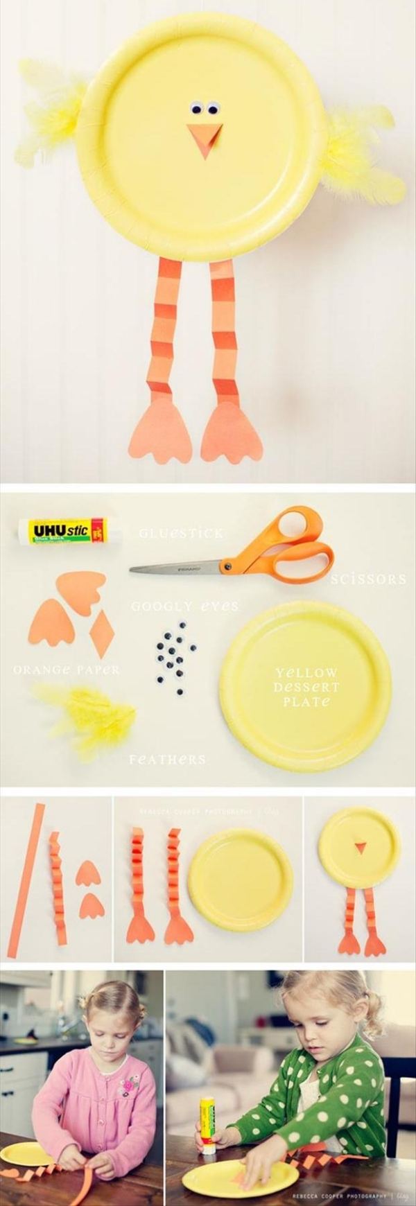 Veľkonočné dekorácie drotári deti nápad papierový tanier žlté papierové kuriatko