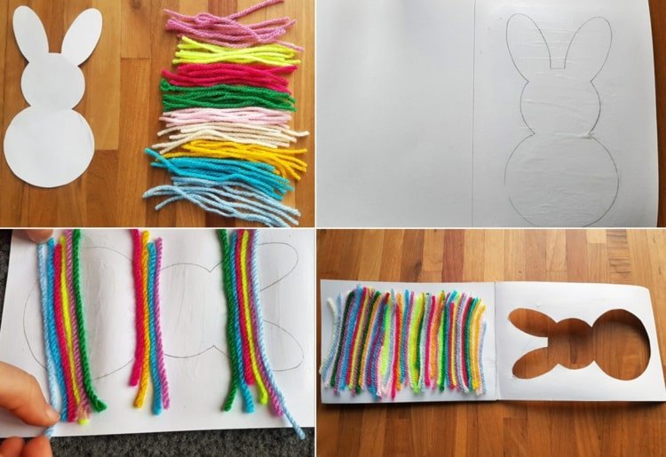 Odstrihnite vlnu a prilepte ju na kartu so siluetou králika