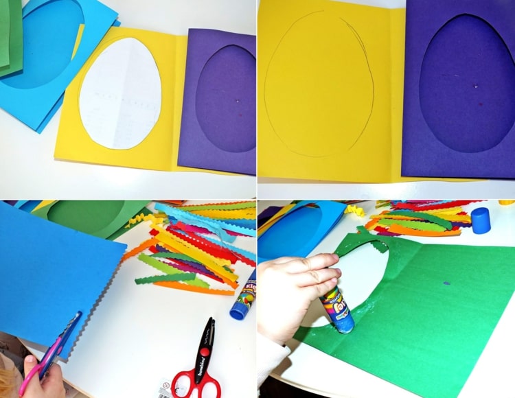 Z farebného papiera nožnicami na motívy vystrihnite pásy a prilepte ich