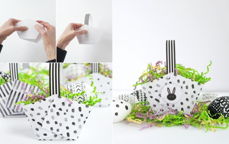 Jednoduchý remeselný nápad na veľkonočné košíky s rezom, skladaním a lepidlom