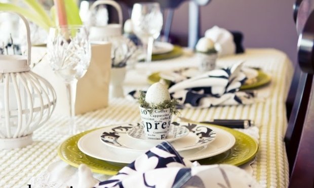 Nápady na dekoráciu stola Veľkonočný košík Vajcia machový tanier