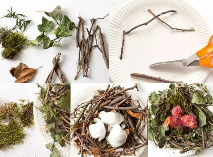 Vyrobte si hniezdo z prírodných materiálov na veľkonočnú výzdobu sami s deťmi