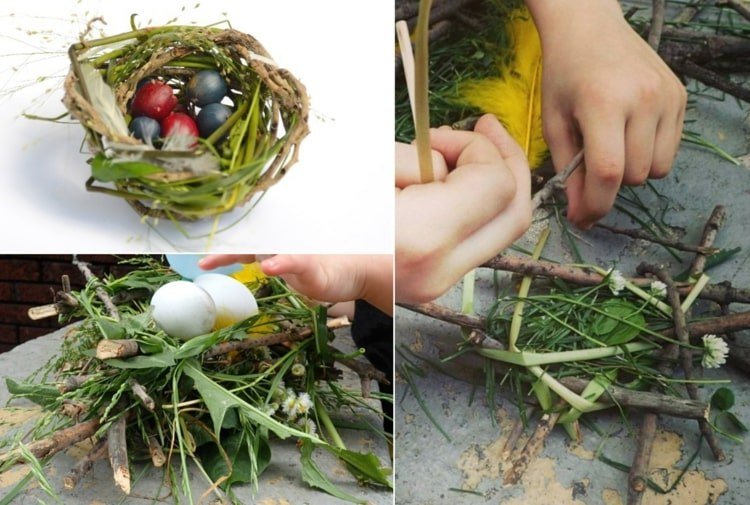 Vyrobte si s deťmi po prechádzke v prírode veľkonočný košík s vetvičkami a kvetmi