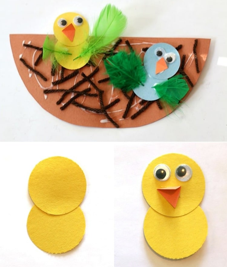 Tinker hniezdo s mláďatami pre batoľatá z papiera na Veľkú noc