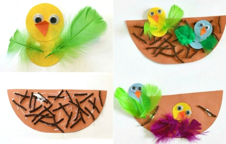 Hniezda ako nápad na veľkonočné ručné práce s deťmi - lepte vlnu na papier