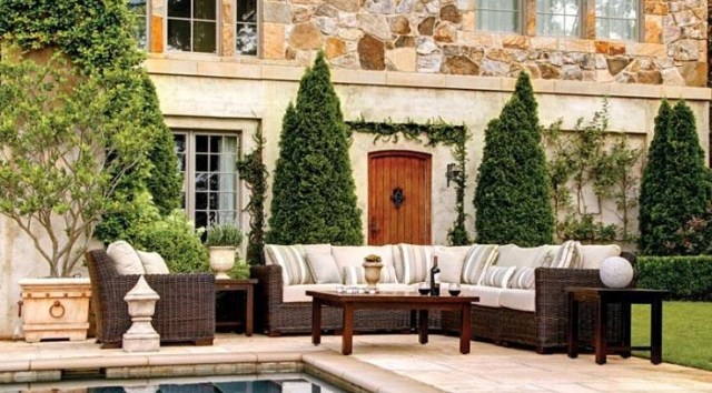 nápady nábytok pekné útulné posedenie záhrada pri bazéne vonkajšie tipy pekné a útulné posedenie pri záhrade