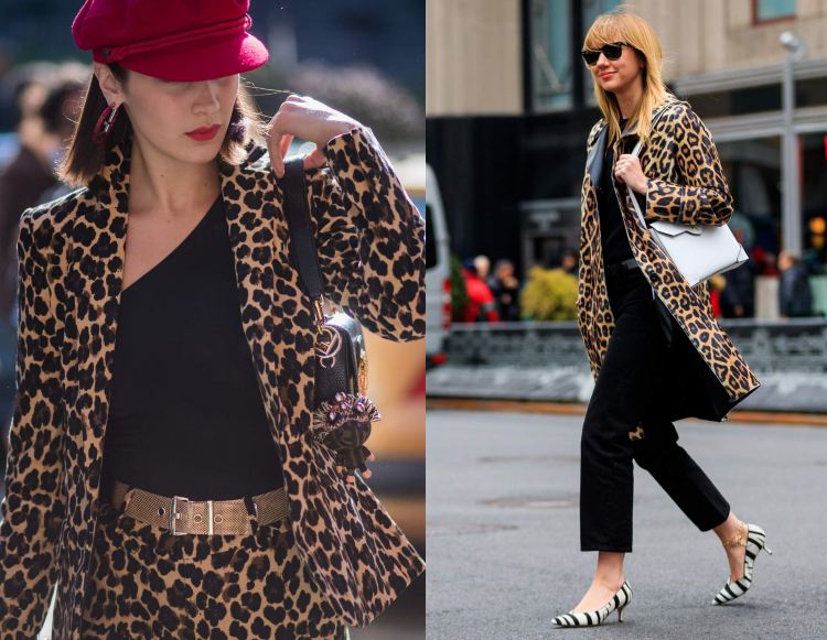 Oblečenie na nohaviciach s čiernym leopardím kabátom