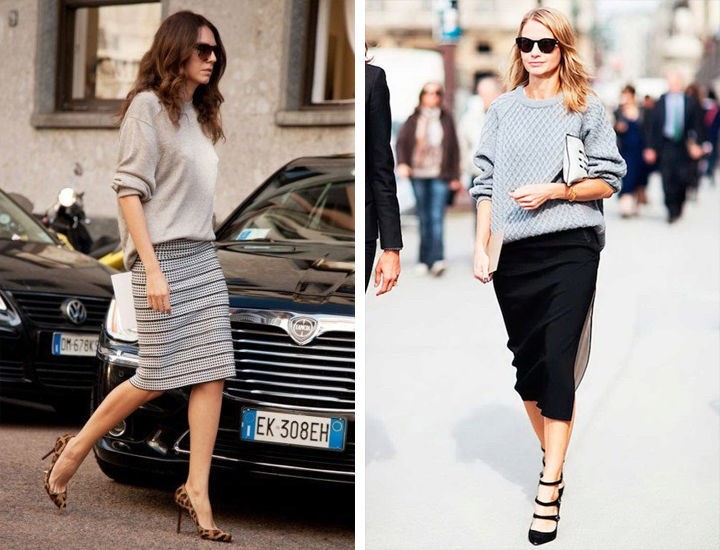 V každodennom živote noste nadrozmerný sveter s ceruzkovou sukňou a vysokými podpätkami