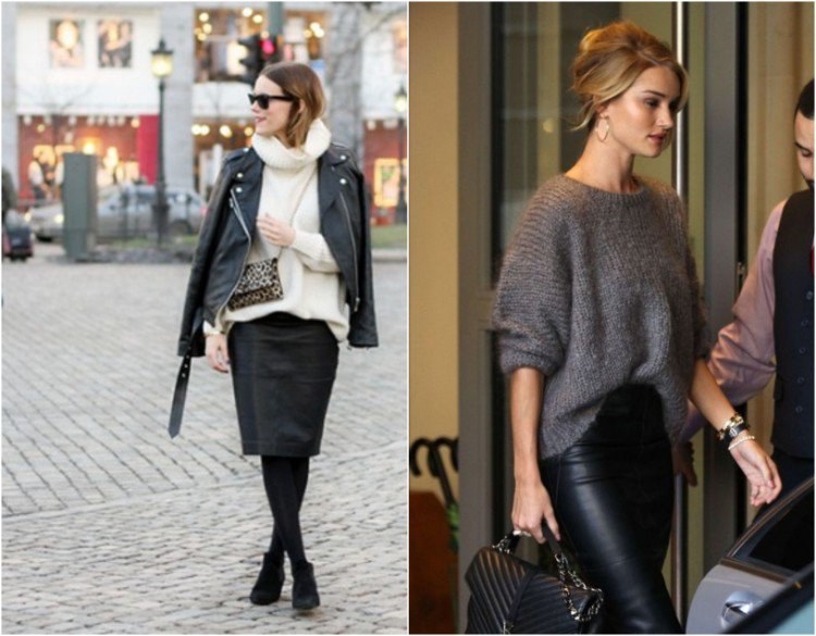 K koženej ceruzkovej sukni noste nadrozmerný sveter