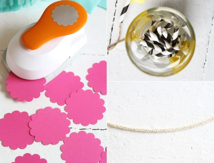 Vyrobte si mobilné - dierovačom vyrobte kvety z papiera a nakrájajte slamky