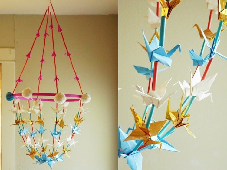 Vyrobte si mobilné s papierovými žeriavmi origami