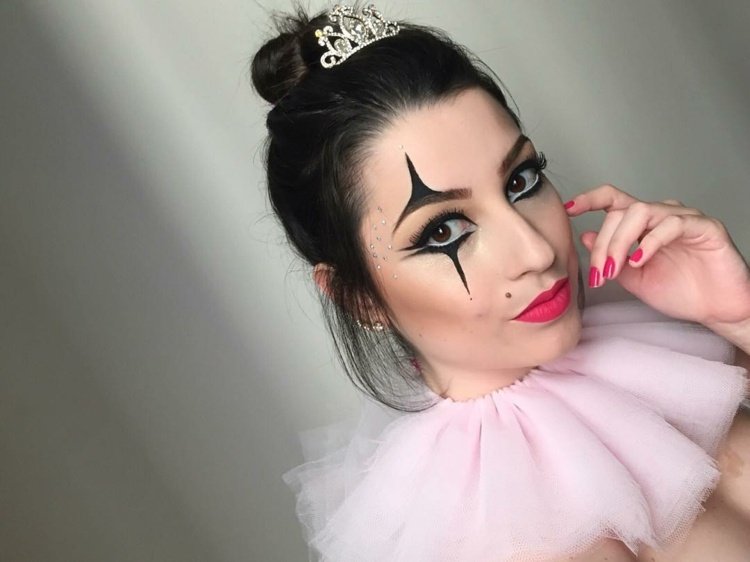 líčenie tváre karneval dámy harlekýn make-up bez bielej
