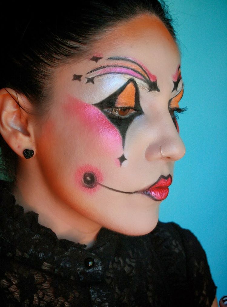 nápady na líčenie na halloween harlekýn tvoria farebné