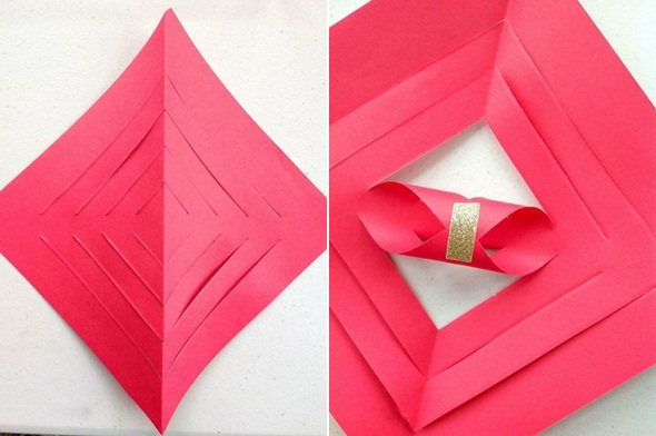 Zvinutý papier Papierová hviezda červená šablóna skladací princíp remeselné nápady rýchlo kreatívne