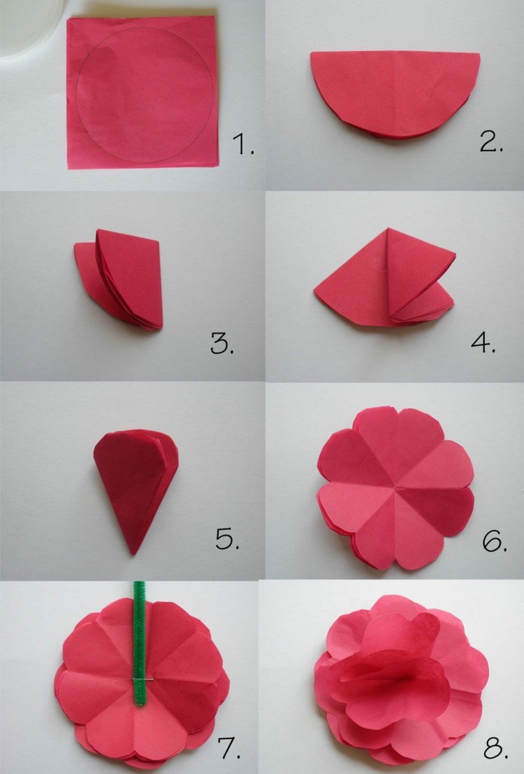 papier-kvety-drotár-deti-skladanie-origami-kvet-červeného papiera
