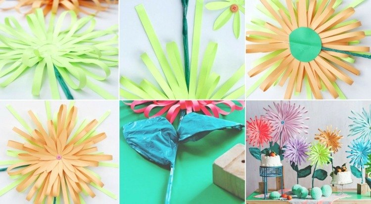 papierové kvety-drotár-deti-krep-papier-remeslo-papier-ľahké-drotárske-nápady