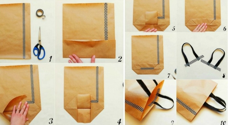 Pokyny na výrobu papierových vreciek drotárske papierové tašky obaľujúce papier-skladacie-washi-páskové rúčky