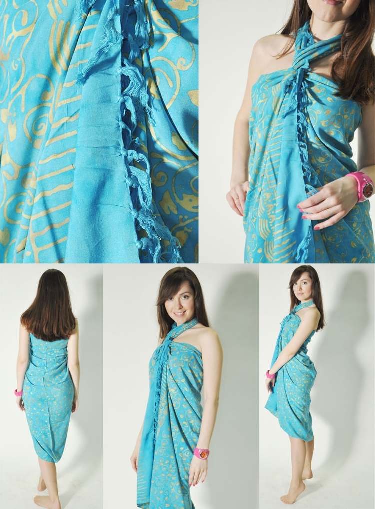 Pareo látkový zábal-tyrkysová-šatka-techniky-príklad