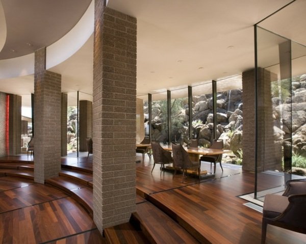 Myšlienky tmavá farba čerešňové parkety trámy z prírodného kameňa