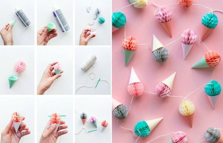 Ručne vyrábaná ozdoba s medovníkovými guličkami nápady na výzdobu večierkov, ako si vyrobiť nápad-návod-veniec-leto-ľadová guľa-zmrzlinový kornútok