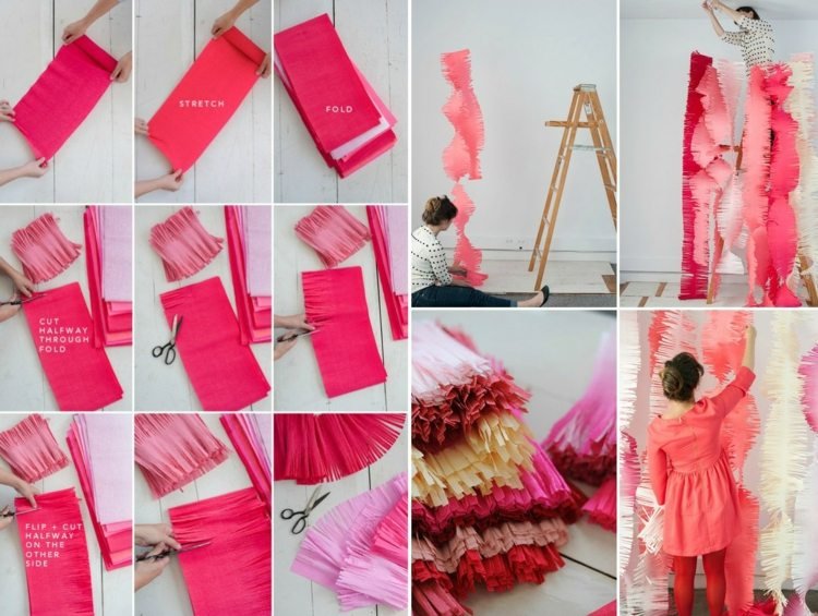 Strapcový veniec pre domácich majstrov z hodvábneho papiera party deco nápady, ako si vyrobiť diy-návod-deco-nápady-ružovo-žlté