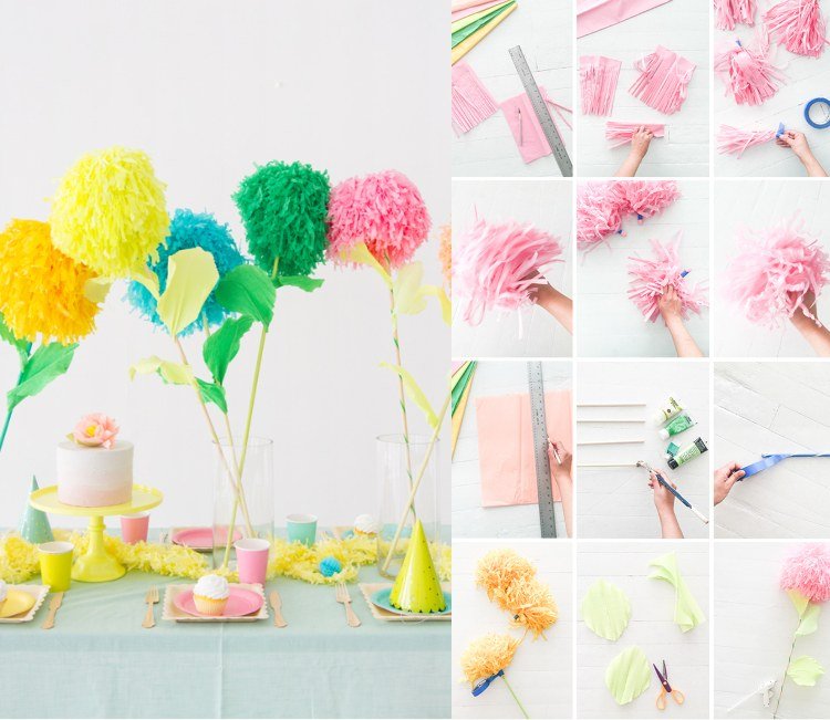 Vyrobte si dekorácie na stôl k narodeninám sami, vyrobte si kvety z krepového papiera