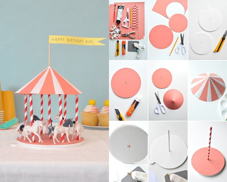 Vyrobte si dekorácie na stôl pre večierky pre deti sami, drotárstvo s konskými kolotočmi