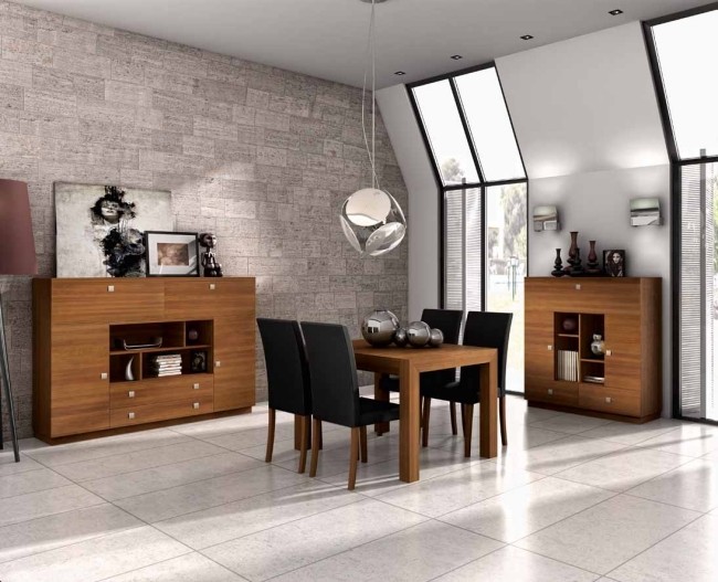 nábytok do jedálne masívne drevo akcenty z čierneho kovu