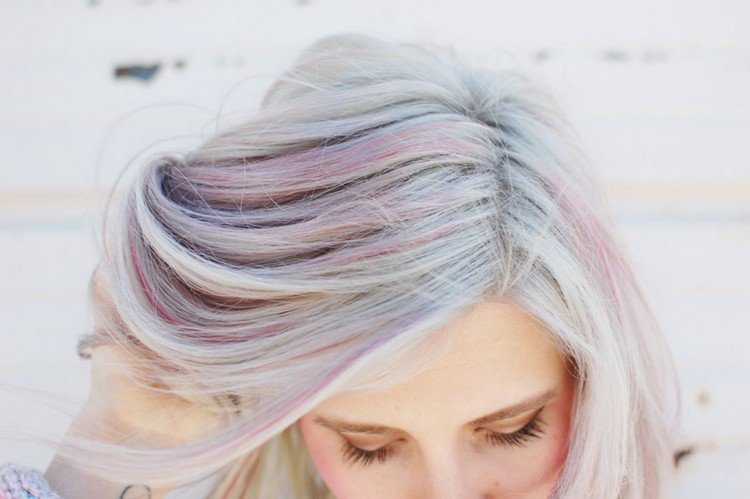 Skombinujte rôzne pastelové farby na vlasy Farba na vlasy pastelová modrá fialová ružová zvýrazňuje sivé vlasy