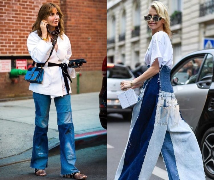 Patchwork rifle s bielou košeľou a opaskom