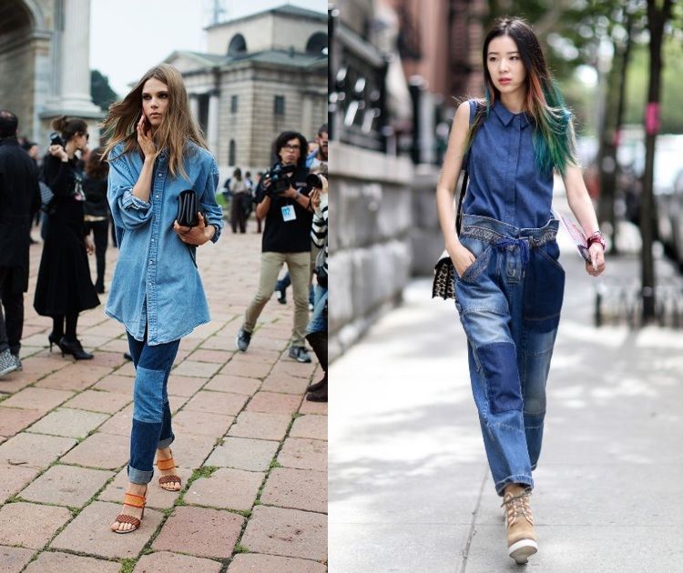 Patchwork módny trend nosiť rifle na rifliach