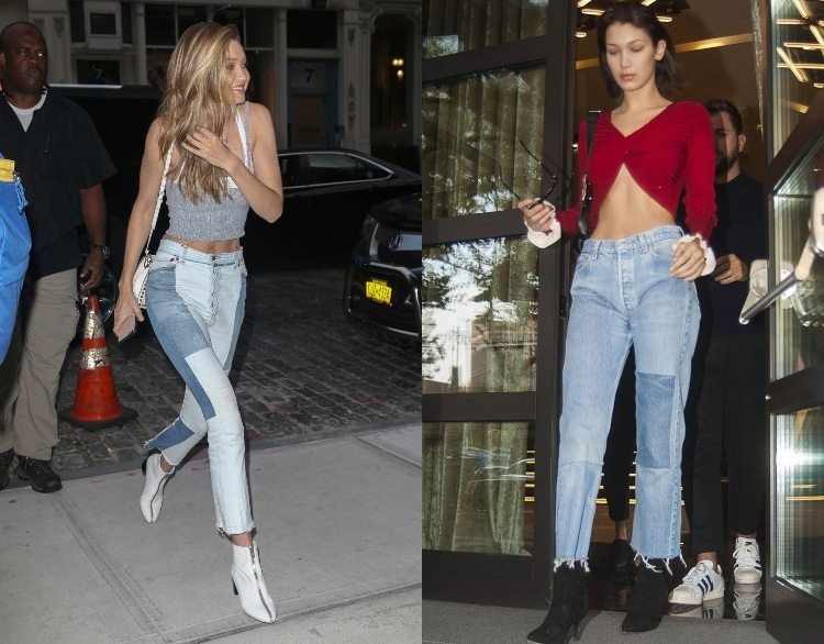 Športový elegantný outfit s patchworkovými džínsami a croptopom