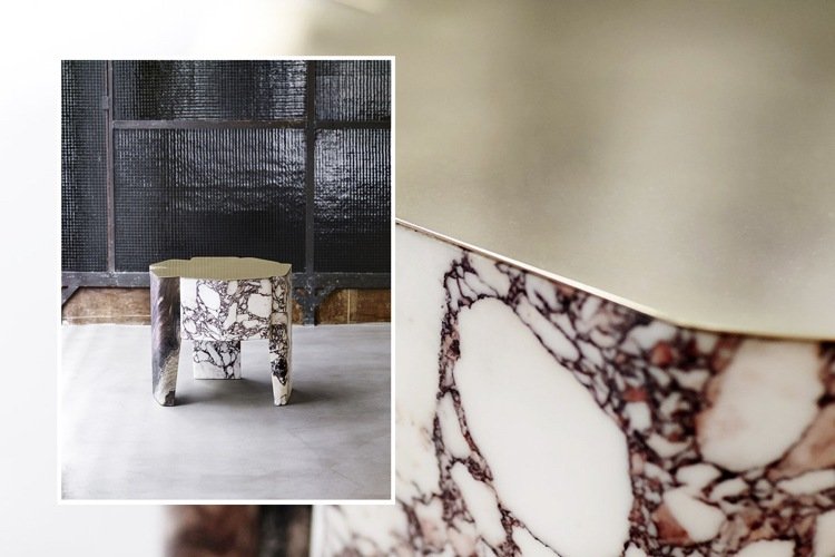 malý nábytok dizajnový stolík z mosadze z prírodného kameňaVincenzo De Cotiiis