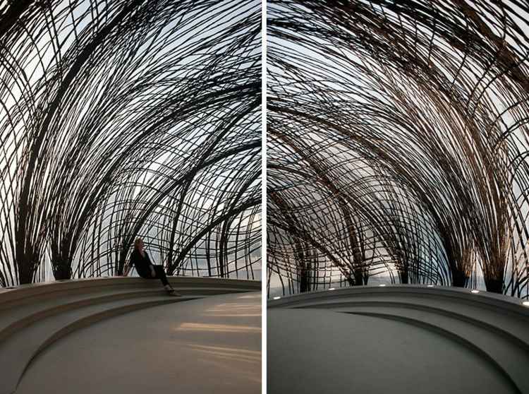 V pavilóne si môžete ľahko sadnúť na schody pavilón dizajn uhlíkovej architektúry ľahký nápad študentského projektu