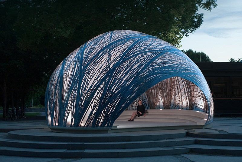 Uhlíkový pavilón s originálnym a atraktívnym dizajnom pavilón karbónového dómu myšlienka študentského projektu v Stuttgarte