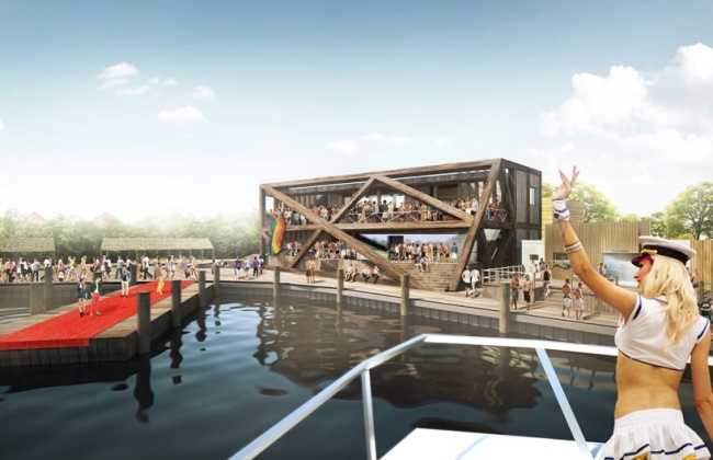 príjazdová loď dizajnér pavilón drevo z hwkn