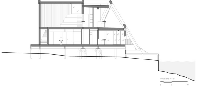 bočný pohľad na dizajnérsky drevený pavilón od hwkn