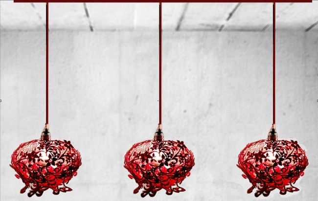 červené závesné svetlá jedáleň štýlový dizajn Jedálenský stôl so štýlovým dizajnom kvetov