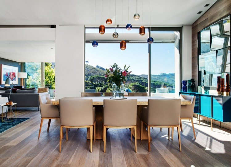 Prívesné svetlá jedáleň farebné nápady moderný