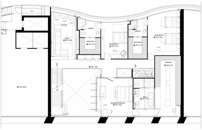 Náčrt budovy druhého poschodia divízie miestností