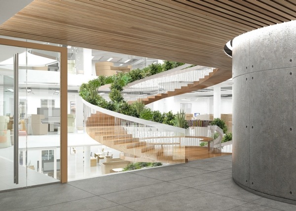 Paul Cocksedge 3d koncept schodiska drevených rastlín balustrád Paul Cocksedge koncept schody zelené rastliny balustrády