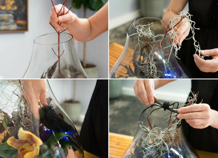 halloween rastliny terárium umelé konáre dekorácia pavúk španielsky mach