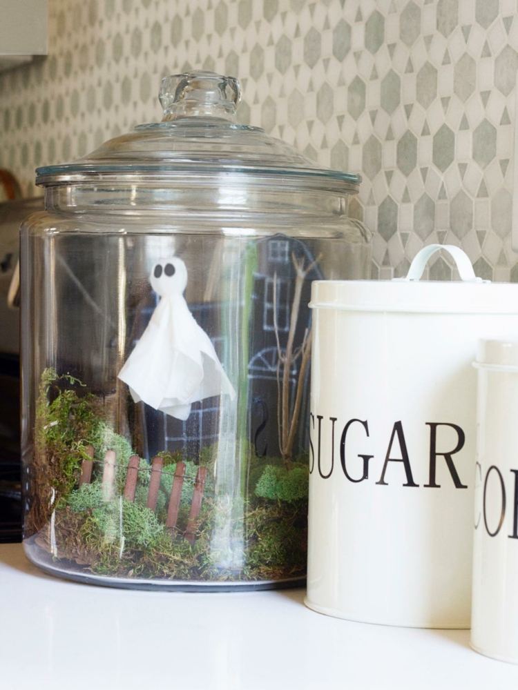 halloween rastliny terárium krajina duch mach záhrada