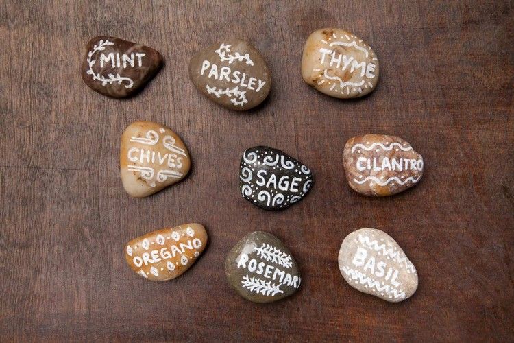 Rastlinné štítky-urob si sám-maľované-kamene-biele