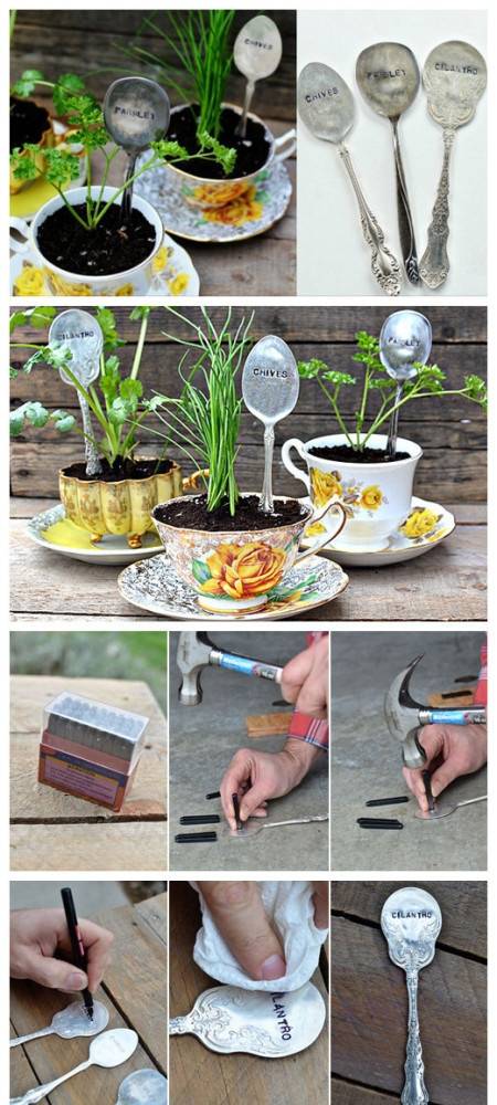 Znovu použite staré príbory Vytvorte štítky rastlín