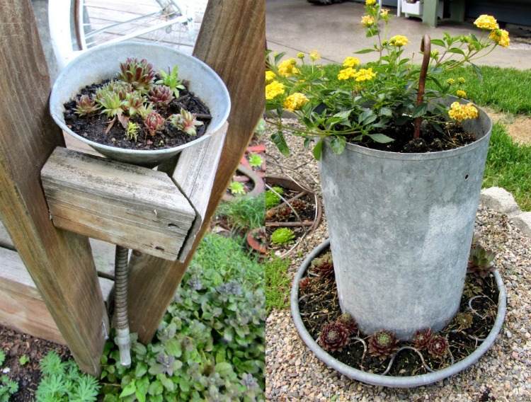 sadzače-mimo-izbový-rastliny-kov-lievik-vinobranie-vidiecky dom