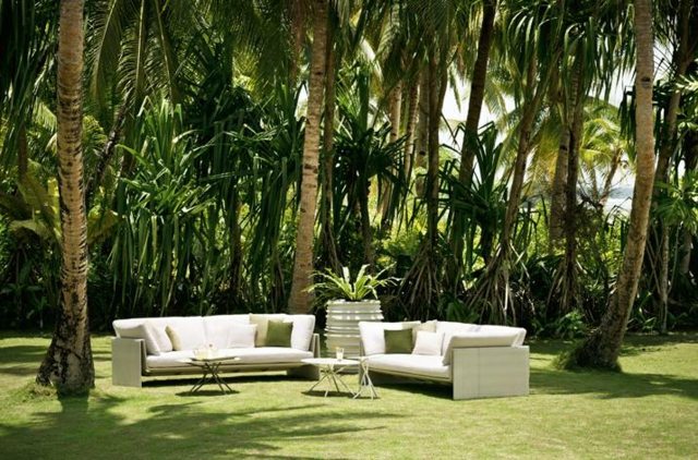 Kvetináč dvojmiestne ratanové sedacie súpravy palmy záhradné biele Ratanové pohovky palmová záhrada biela veľmi veľká