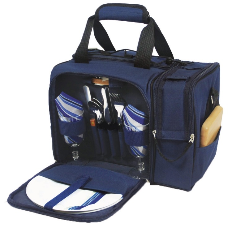 menšia verzia pre piknikový kufor s chladiacou taškou a veľkým počtom úložných priestorov piknik-recepty-príslušenstvo-kufor-košík-chladiaca taška-tmavomodrá-praktická