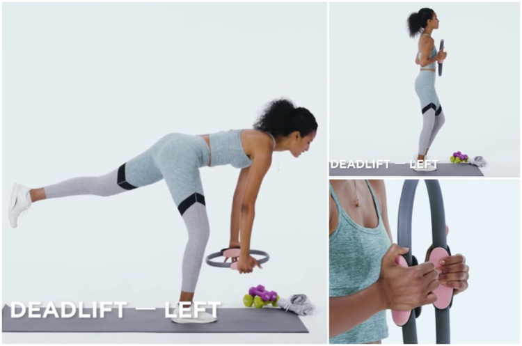 cvičenia s krúžkom pilates v stoji