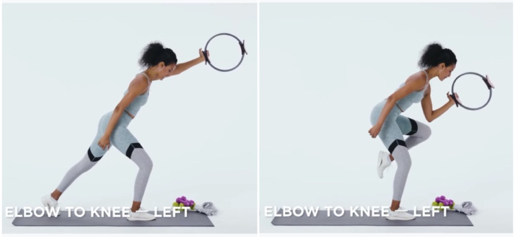 Cvičenie pilatesového prstenca na horné ruky a kolená